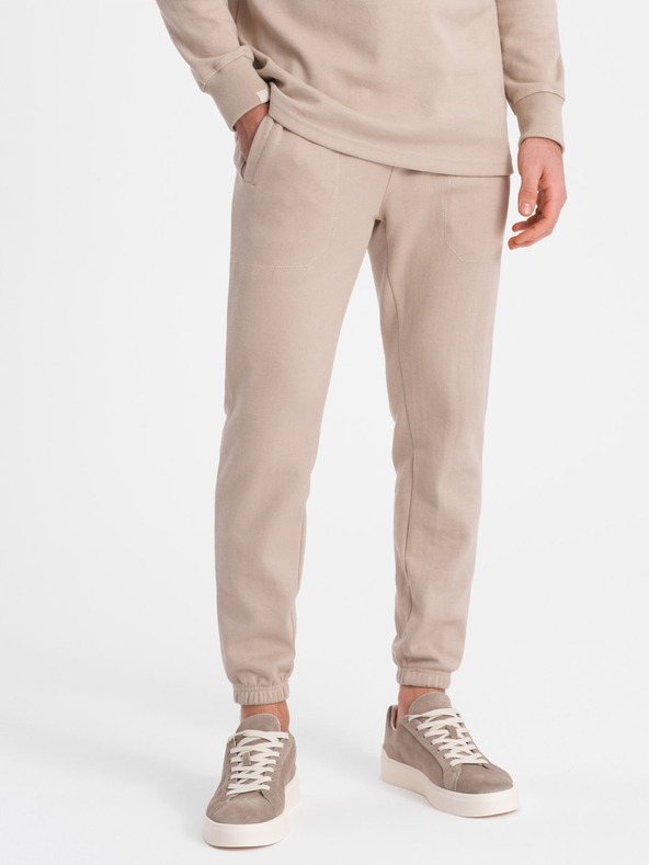 Ombre Clothing Beige Herren Trainingsanzug Polokragen Sweatshirt + Hose Ombre Kleidung