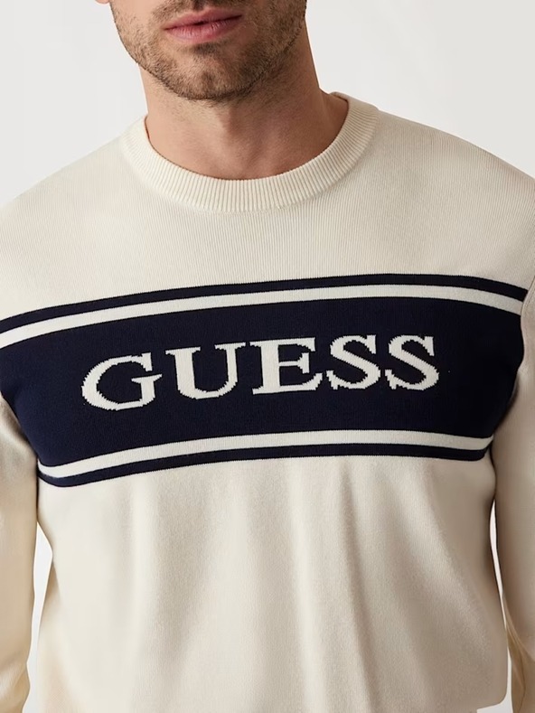 Guess Jeans Herren Weißer Pullover mit Streifen Guess Jeans