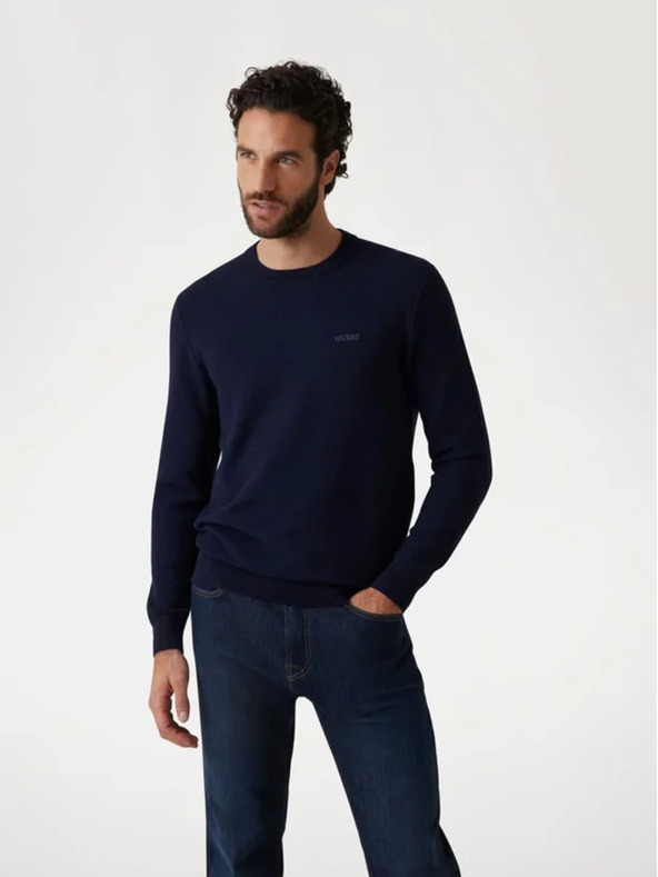 Guess Jeans Herren dunkelblauer Pullover mit gesticktem Logo Guess jeans