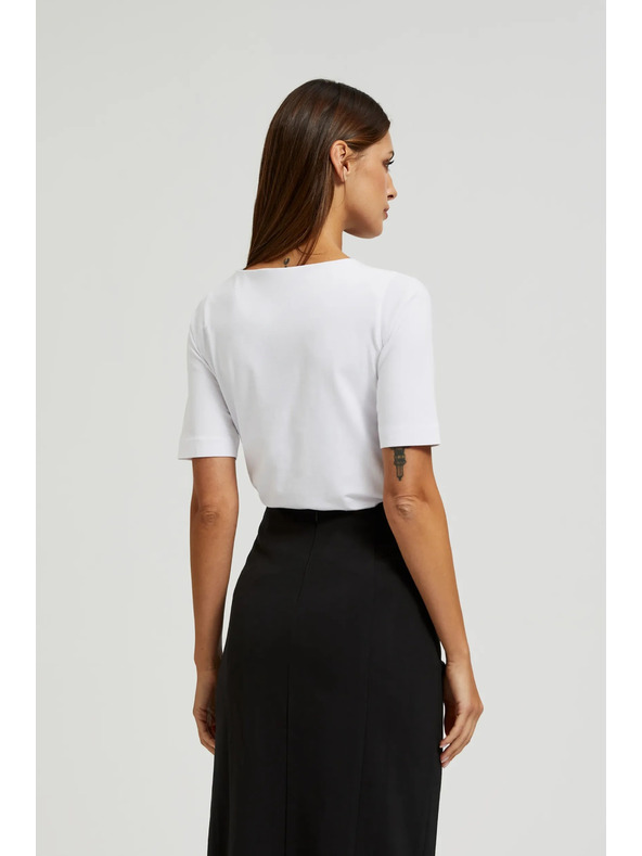 Moodo Weißes Basic-T-Shirt mit 3/4-Ärmeln