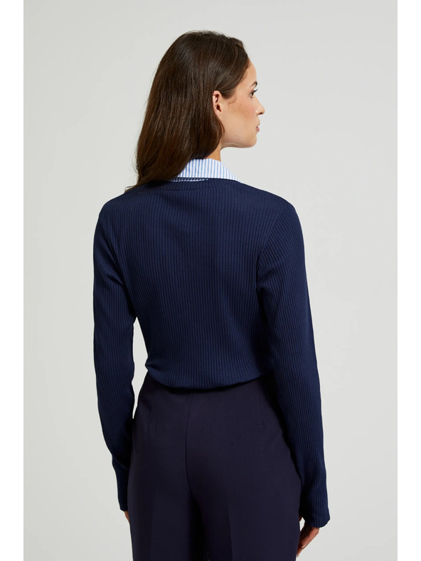 Moodo Dunkelblauer Pullover mit Hemdkragen
