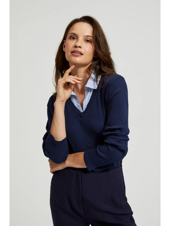 Moodo Dunkelblauer Pullover mit Hemdkragen