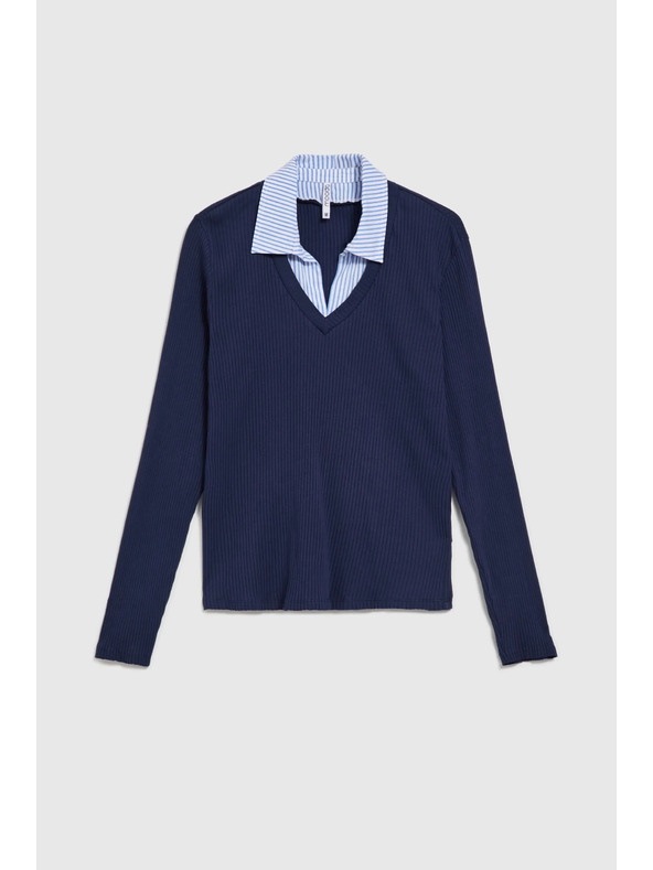 Moodo Dunkelblauer Pullover mit Hemdkragen