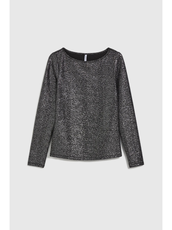 Moodo Schwarzes glitzerndes Langarmoberteil