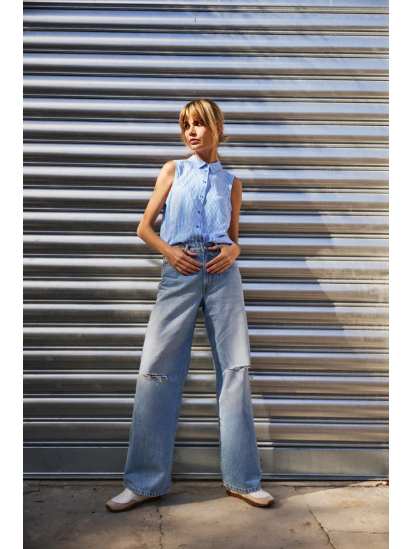 Moodo Blaue zerrissene Damenjeans Moodo
