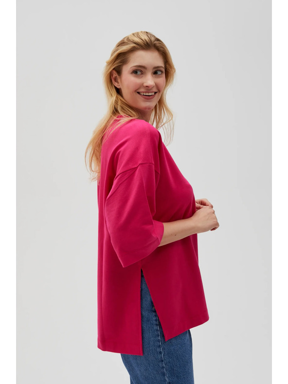 Moodo Fuchsiafarbenes Damen-Sweatshirt mit Schlitzen Moodo