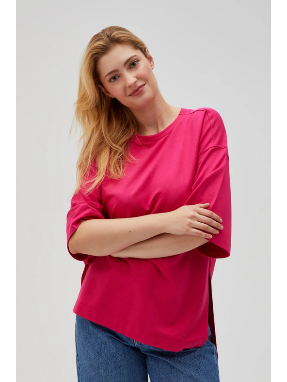Moodo Fuchsiafarbenes Damen-Sweatshirt mit Schlitzen Moodo