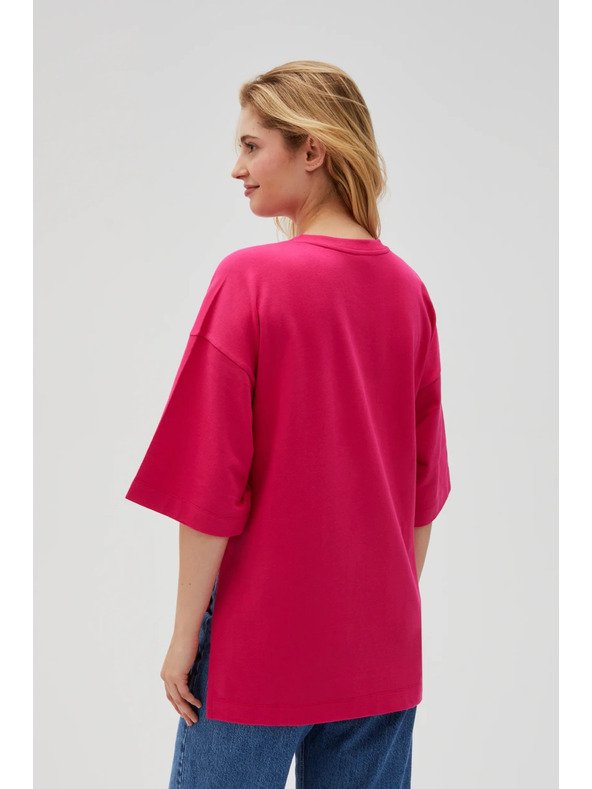 Moodo Fuchsiafarbenes Damen-Sweatshirt mit Schlitzen Moodo