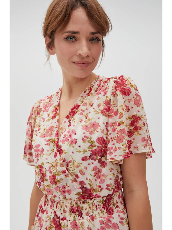 Moodo Weiß-rotes Blumen-Damenkleid Moodo