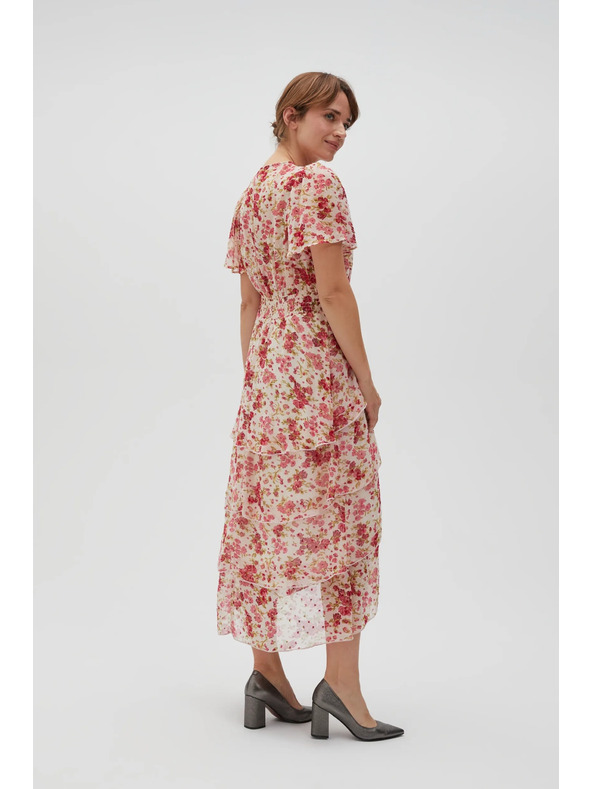 Moodo Weiß-rotes Blumen-Damenkleid Moodo