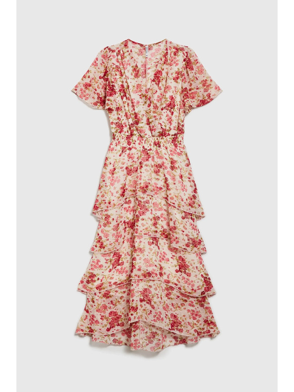 Moodo Weiß-rotes Blumen-Damenkleid Moodo
