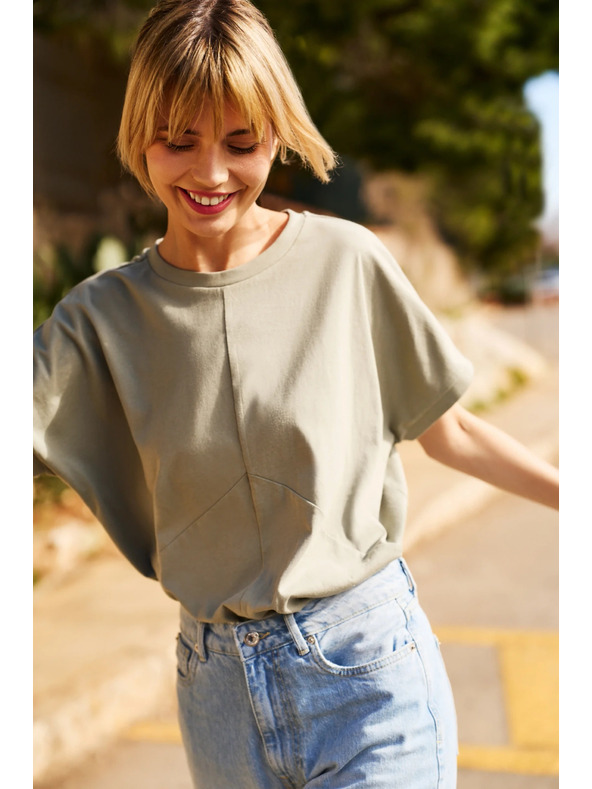 Moodo Khaki Damen-Loose-Fit T-Shirt Moodo