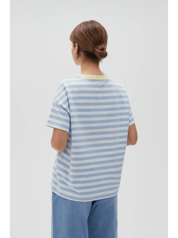 Moodo Blau-weiß gestreiftes T-Shirt mit gelbem Kragen