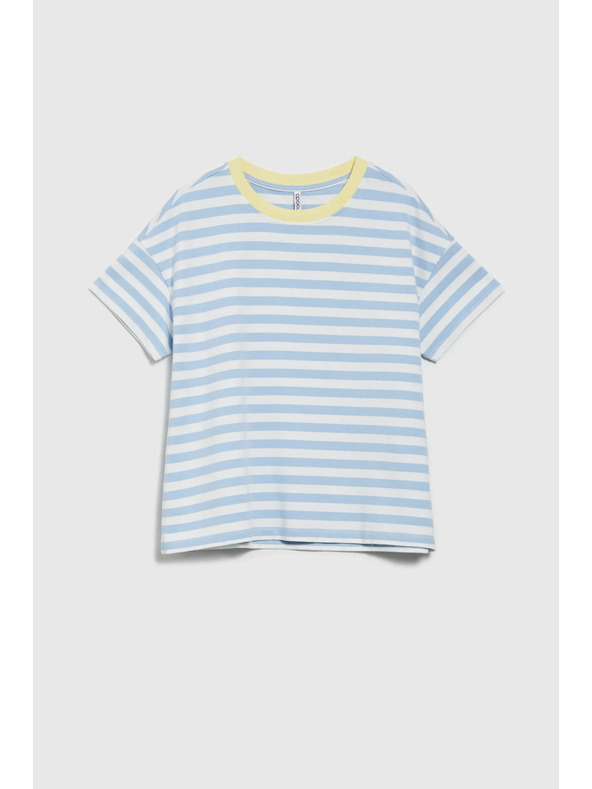 Moodo Blau-weiß gestreiftes T-Shirt mit gelbem Kragen