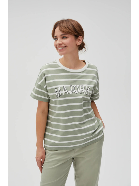 Moodo Olivgrün gestreiftes T-Shirt