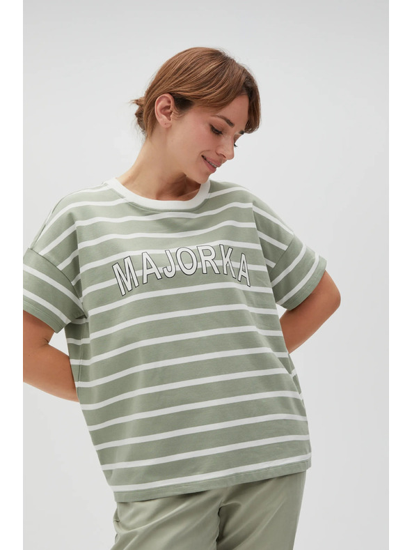 Moodo Olivgrün gestreiftes T-Shirt