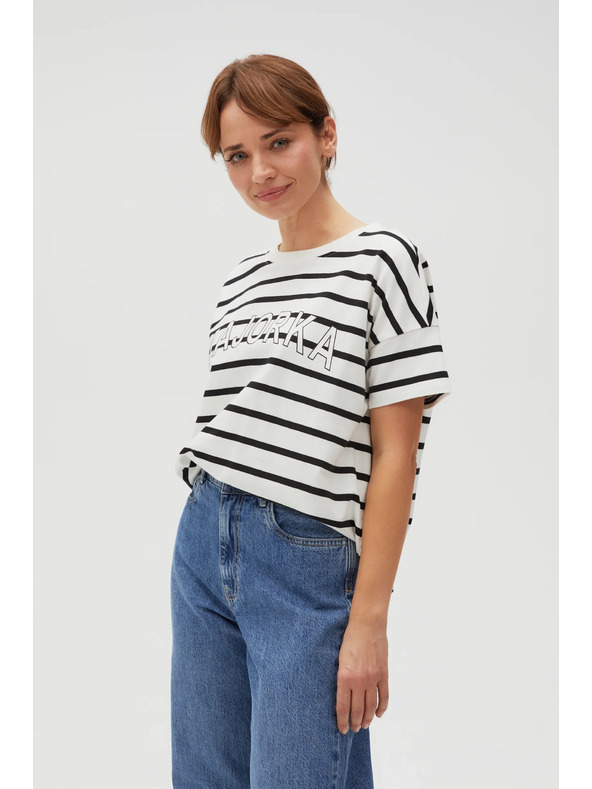Moodo Weißes gestreiftes Damen-T-Shirt