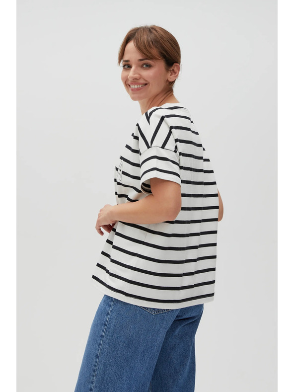 Moodo Weißes gestreiftes Damen-T-Shirt