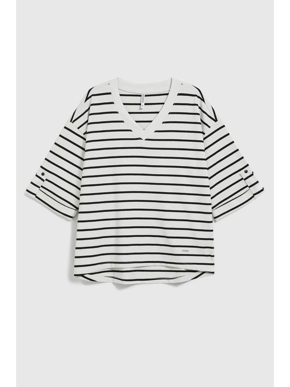 Moodo Weiß-schwarzes gestreiftes lockeres T-Shirt
