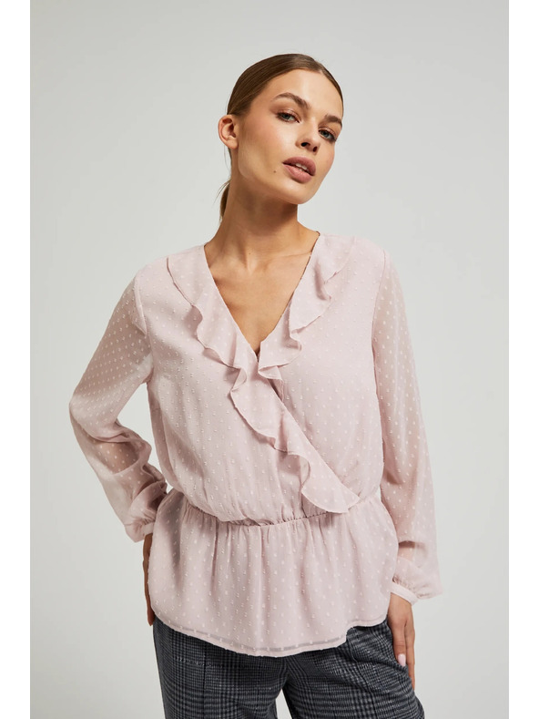 Moodo Rosa Damenbluse mit Rüschen