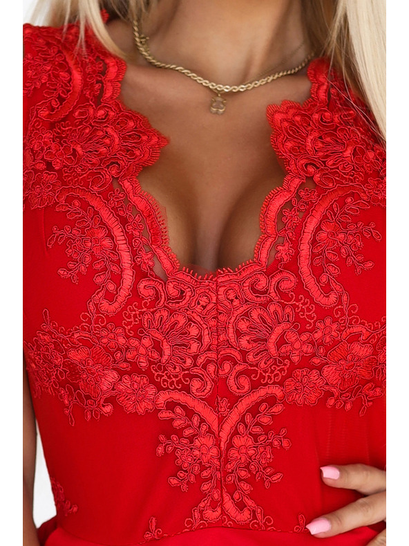 numoco Rotes Cocktailkleid CHARLOTTE mit Spitzenausschnitt