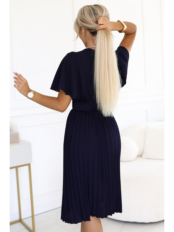 numoco Plissiertes Midikleid mit Wickelausschnitt und breitem Gürtel