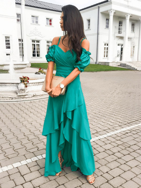 Edoti Grünes Maxikleid mit Volants