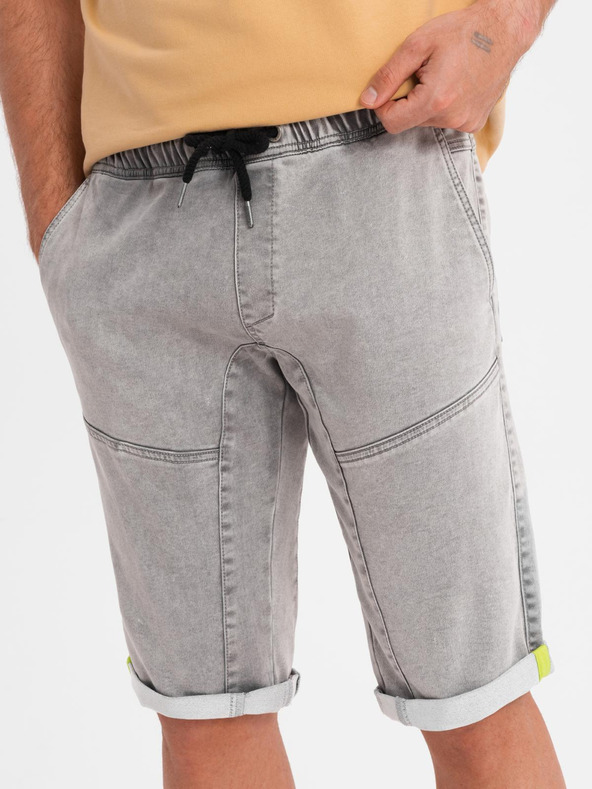 Ombre Clothing Herren Jeans-Shorts mit dekorativer Steppnaht - hellgrau