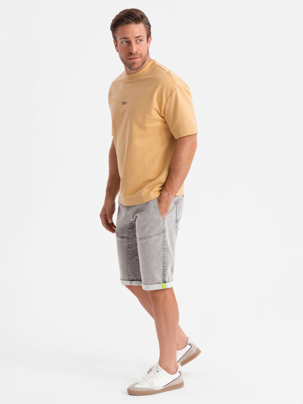 Ombre Clothing Herren Jeans-Shorts mit dekorativer Steppnaht - hellgrau