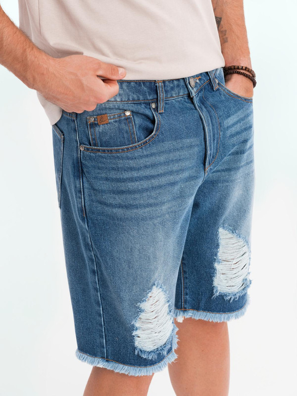 Ombre Clothing Herren Jeans-Shorts mit Löchern und Rissen - blau