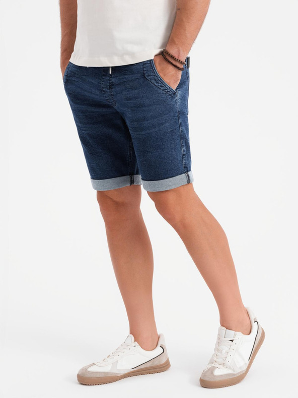 Ombre Clothing Herren Jeans-Shorts mit umgeschlagenen Beinabschluss - dunkelblau