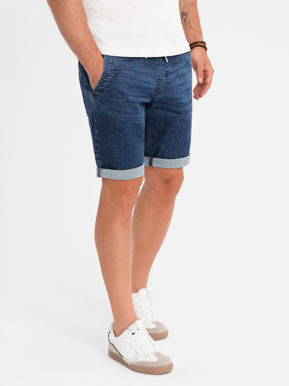 Ombre Clothing Herren Jeans-Shorts mit umgeschlagenen Beinabschluss - dunkelblau