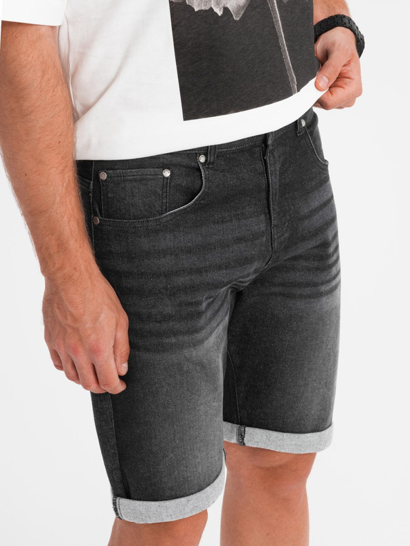 Ombre Clothing Herren Jeans-Shorts mit umgeschlagenen Beinabschluss - schwarz