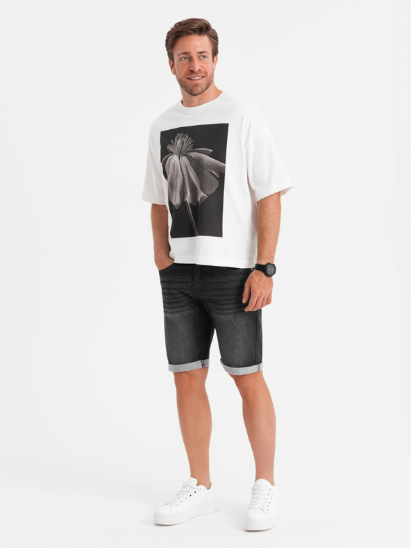 Ombre Clothing Herren Jeans-Shorts mit umgeschlagenen Beinabschluss - schwarz