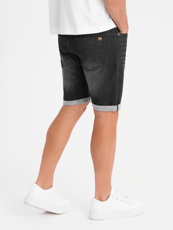 Ombre Clothing Herren Jeans-Shorts mit umgeschlagenen Beinabschluss - schwarz