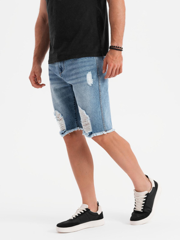 Ombre Clothing Herren kurze Jeans-Shorts mit Löchern und Rissen - hellblau