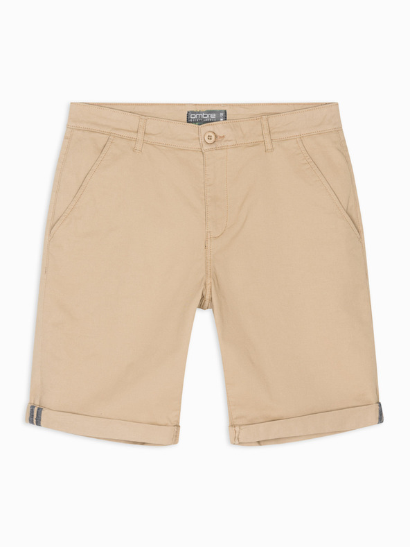 Ombre Clothing Herren-Chino-Shorts mit umgeschlagenem Beinabschluss - beige