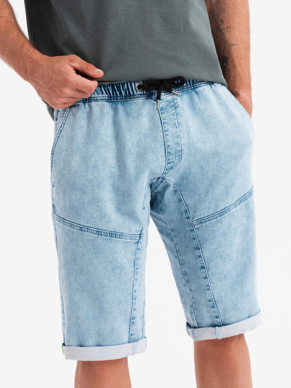 Ombre Clothing Herren-kurze Jeans-Shorts mit dekorativer Steppnaht - hellblau