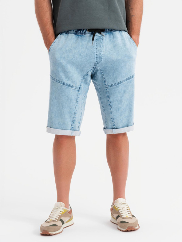 Ombre Clothing Herren-kurze Jeans-Shorts mit dekorativer Steppnaht - hellblau