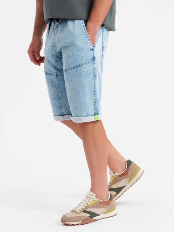 Ombre Clothing Herren-kurze Jeans-Shorts mit dekorativer Steppnaht - hellblau