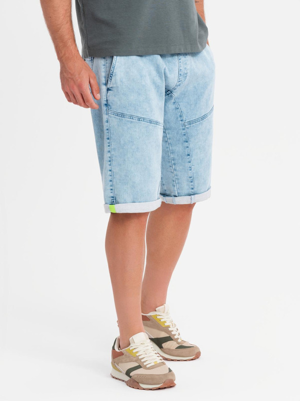 Ombre Clothing Herren-kurze Jeans-Shorts mit dekorativer Steppnaht - hellblau