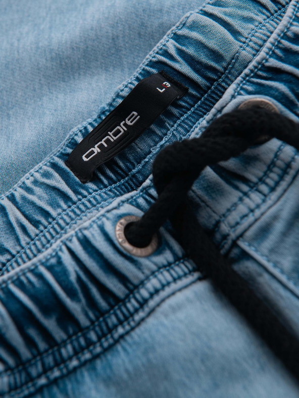 Ombre Clothing Herren-kurze Jeans-Shorts mit dekorativer Steppnaht - hellblau