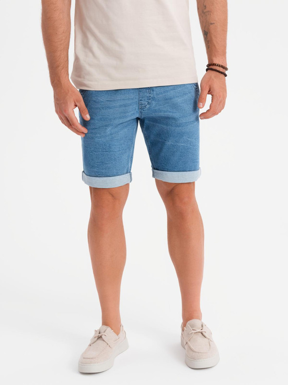 Ombre Clothing Herren-Jeans-Shorts mit umgeschlagenen Beinabschluss - hellblau