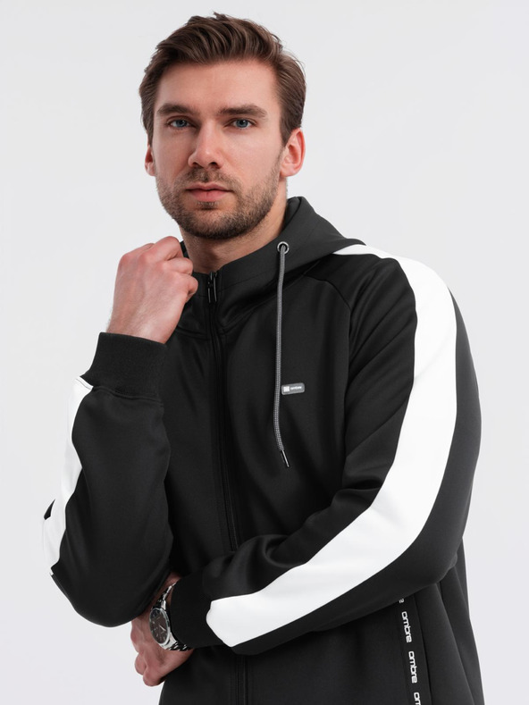Ombre Clothing Herren-Zip-Hoodie mit Einfassung - schwarz