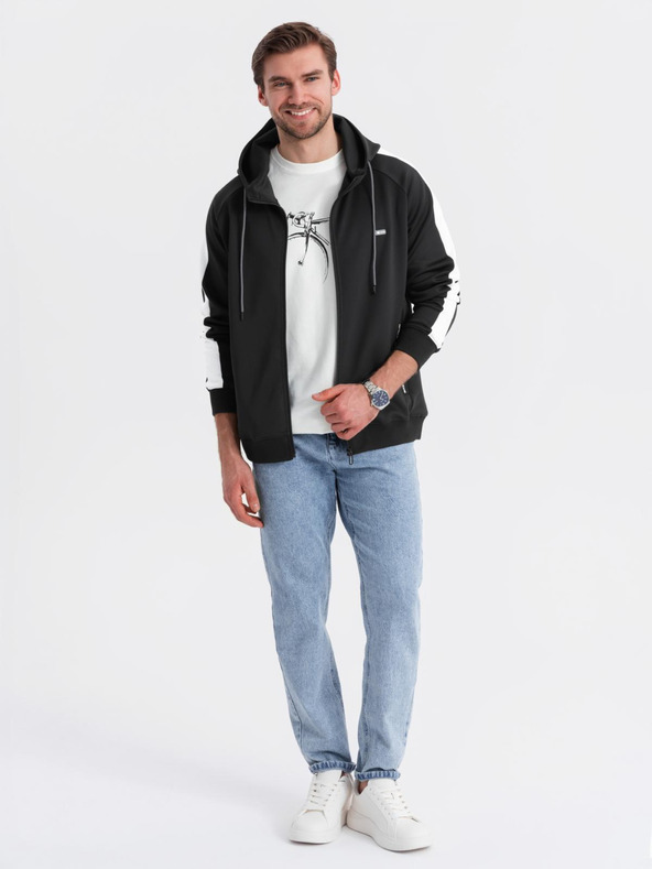 Ombre Clothing Herren-Zip-Hoodie mit Einfassung - schwarz