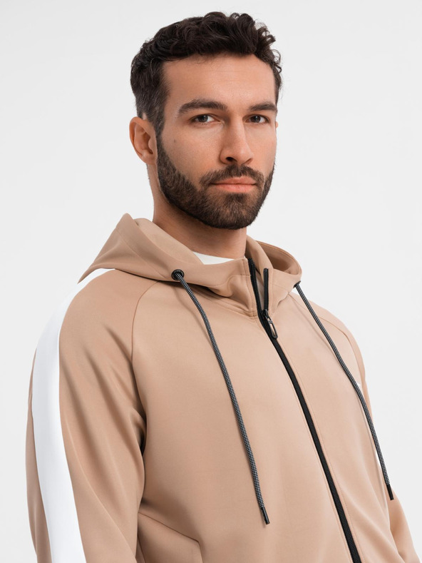 Ombre Clothing Herren-Zip-Hoodie mit Einfassung - beige