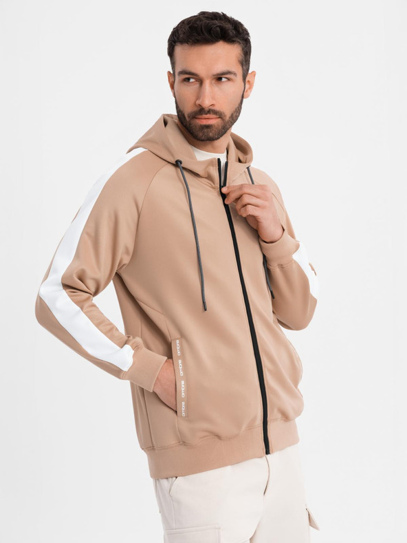 Ombre Clothing Herren-Zip-Hoodie mit Einfassung - beige