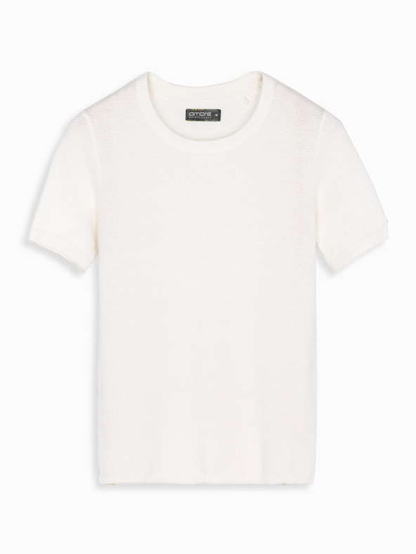 Ombre Clothing Herren-Strick-T-Shirt mit feiner Textur - weiß