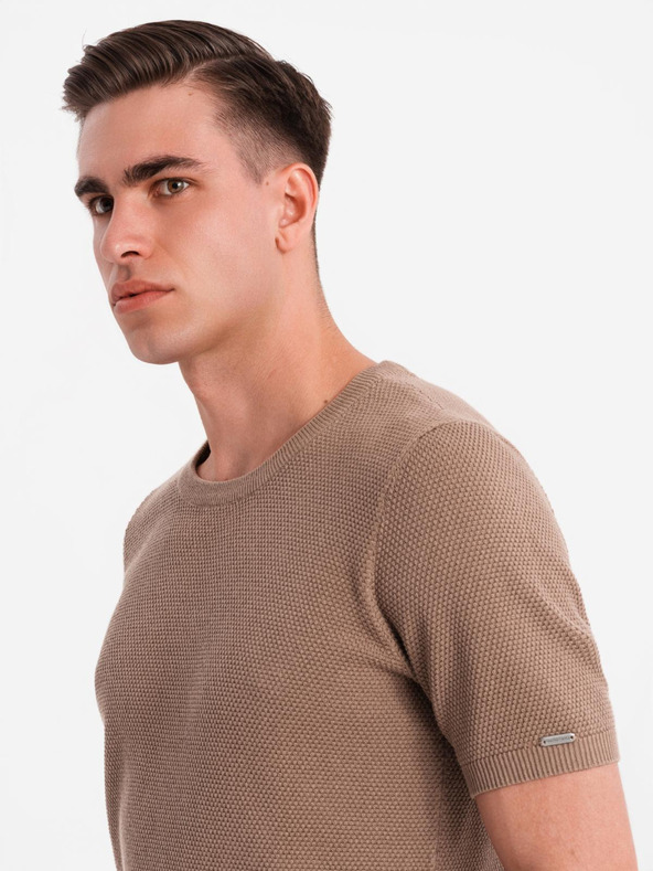 Ombre Clothing Herren-Strickhemd mit feiner Textur - hellbraun