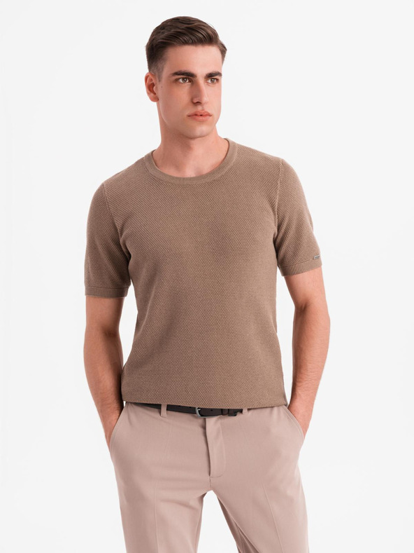 Ombre Clothing Herren-Strickhemd mit feiner Textur - hellbraun